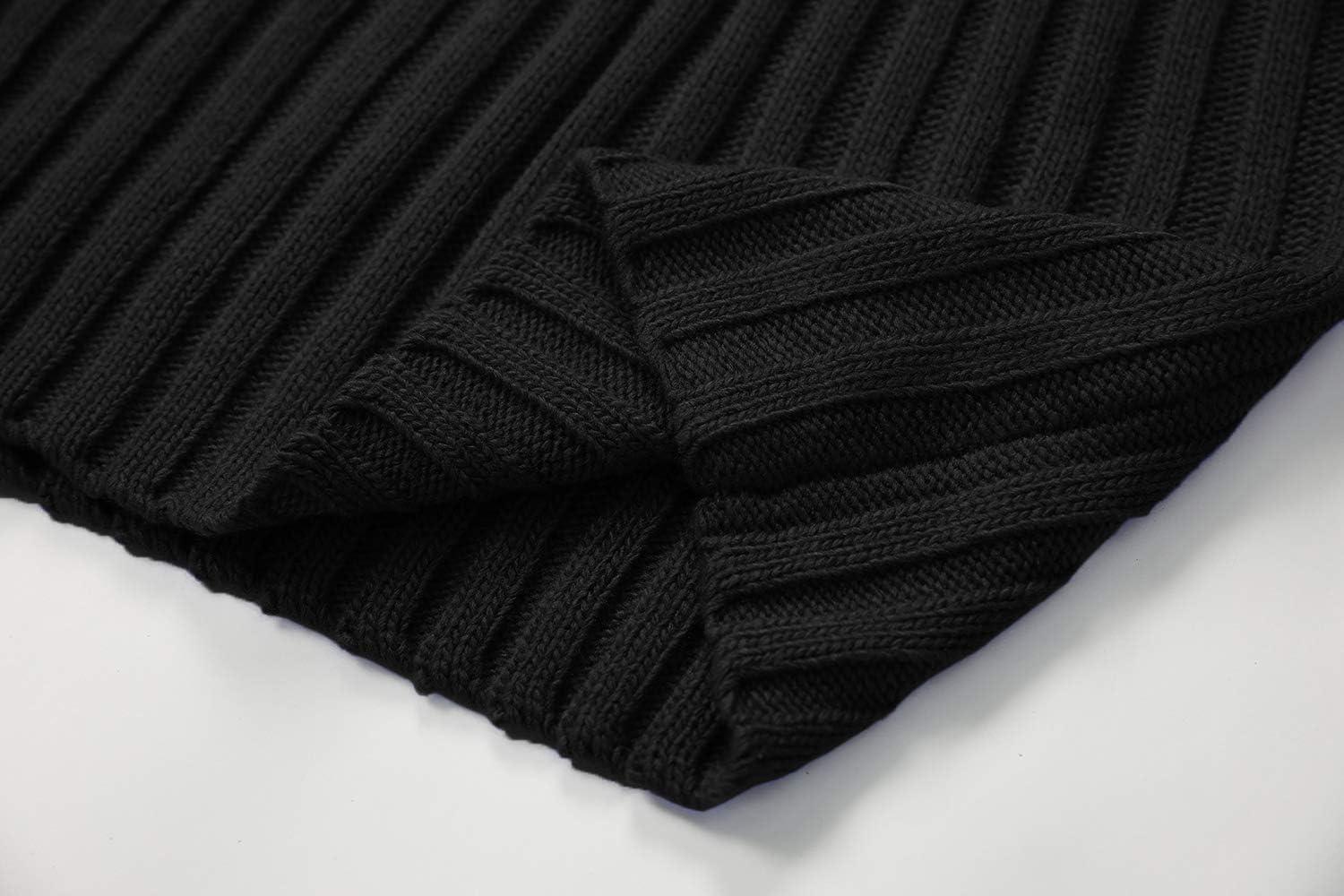 imageMens Sweaters Turtleneck Cable Knitted Pullover Long Sleeve Slim Fit Chunky Casual Fall Winter Warm CardigansBlack