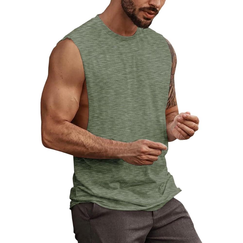 imageMens Workout Cut Off Shirts Perfect Muscle Shirt Bodybuilding Tak Tops Sleeveless Gym T ShirtsArmy Green