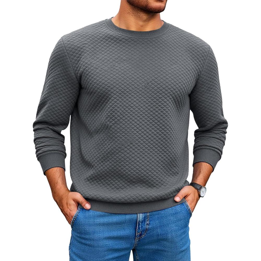 imageRuncati Mens Crewneck Sweatshirts Quilted Diamond Textured Pullover Long Sleeve Casual Fashion SweatshirtDark Grey