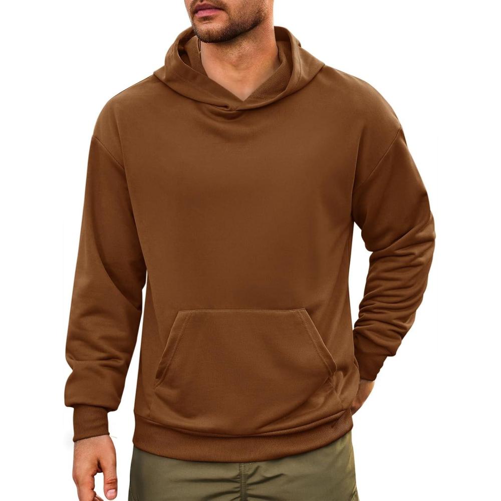 imageRuncati Mens Pullover Hoodies Long Sleeve Casual Lightweight Fashion Hooded Sweatshirt with Kanga PocketsBrown