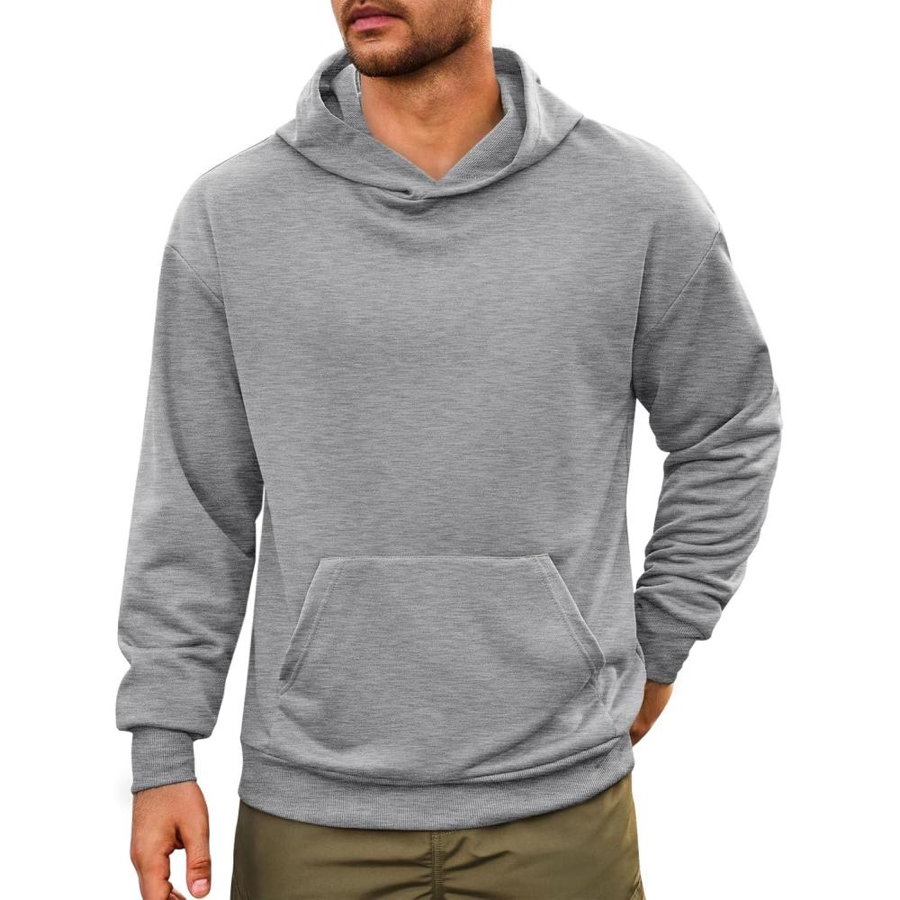 imageRuncati Mens Pullover Hoodies Long Sleeve Casual Lightweight Fashion Hooded Sweatshirt with Kanga PocketsGray