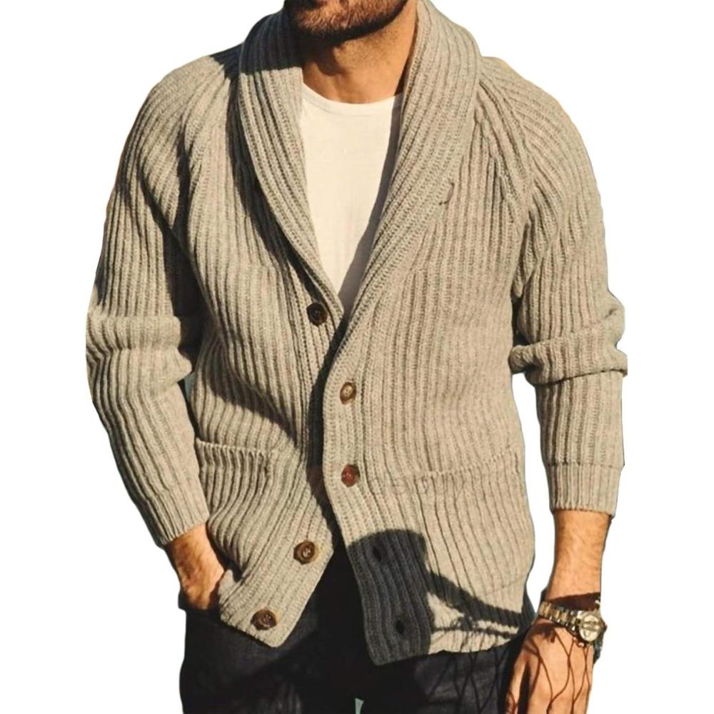 imageRuncati Mens Shawl Collar Cardigan Sweaters Button Down Open Front Knitwear Cable Knitted Ribbed Jackets OutwearKhaki