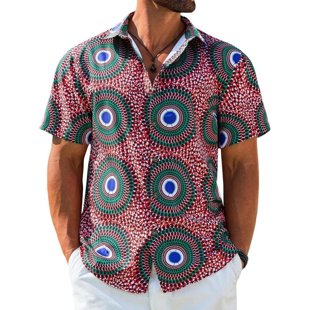 imageRuncati Mens Short Sleeve Shirts Button Down African Traditional Pattern Dashiki Shirt Casual Vintage Floral Hippie TopsArmy Green