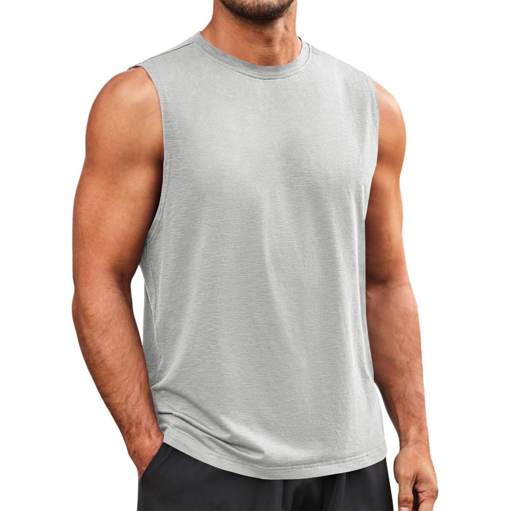 imageRuncati Mens Sleeveless Tank Tops Workout Athletic Muscle Shirt Casual Summer Beach T ShirtsLight Gray