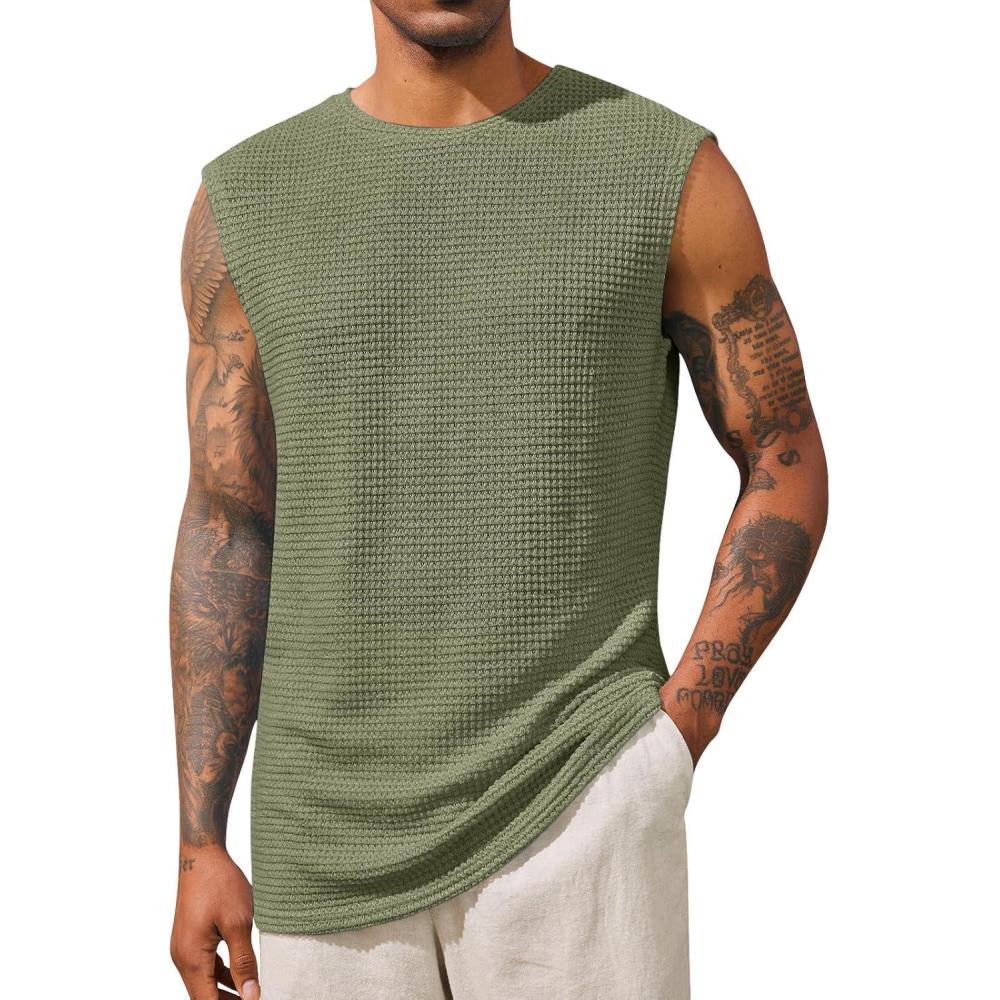 imageRuncati Mens Waffle Tank Tops Sleeveless TShirts Athletic Muscle Summer Beach Hippie ShirtsArmy Green