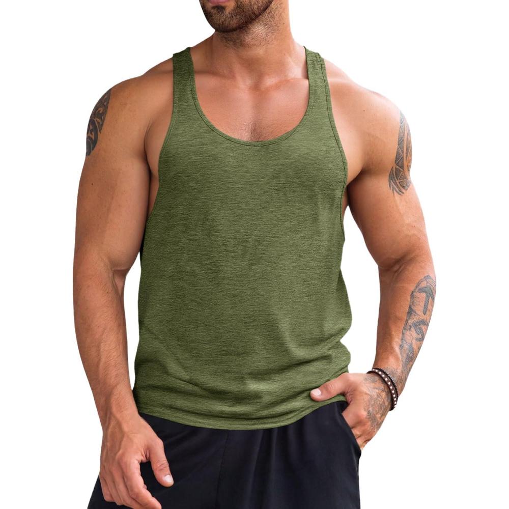 imageRuncati Mens Workout Tank Tops Gym Muscle Athletic Sleeveless T Shirts Bodybuilding Training Fitness TopsArmy Green
