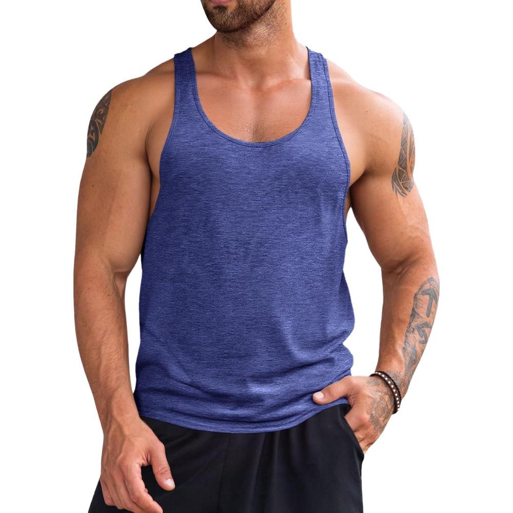 imageRuncati Mens Workout Tank Tops Gym Muscle Athletic Sleeveless T Shirts Bodybuilding Training Fitness TopsBlue