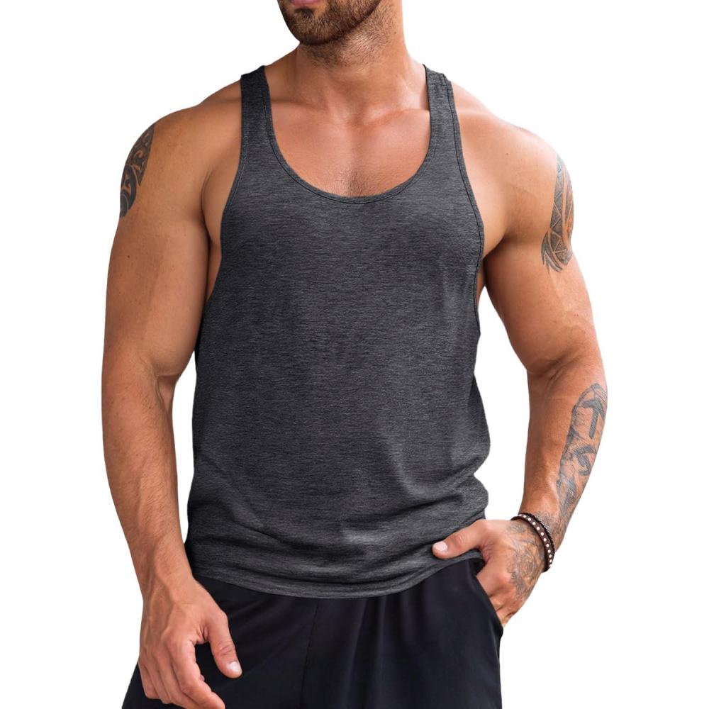 imageRuncati Mens Workout Tank Tops Gym Muscle Athletic Sleeveless T Shirts Bodybuilding Training Fitness TopsDark Grey