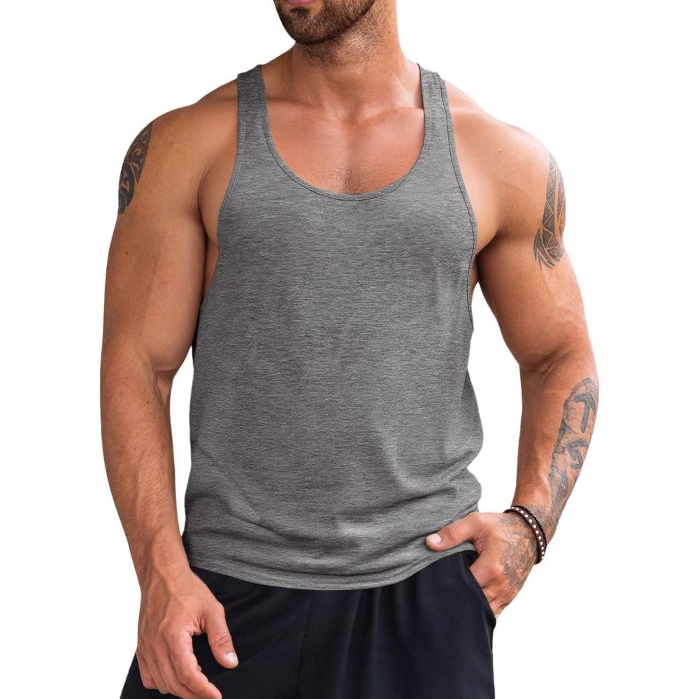 imageRuncati Mens Workout Tank Tops Gym Muscle Athletic Sleeveless T Shirts Bodybuilding Training Fitness TopsGrey