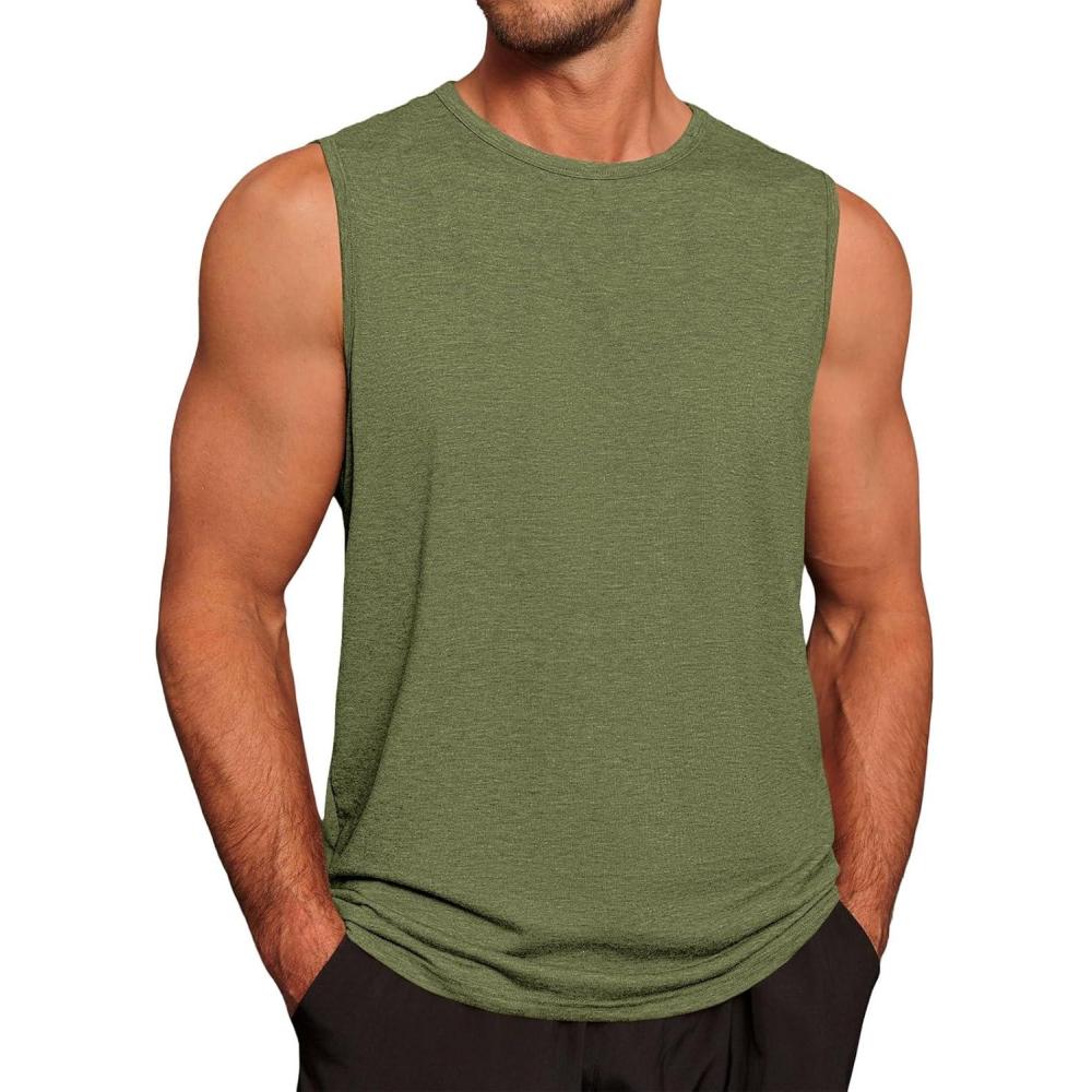 imageRuncati Mens Workout Tank Tops Sleeveless Gym Muscle Athletic T Shirts Casual Summer Beach TopsArmy Green