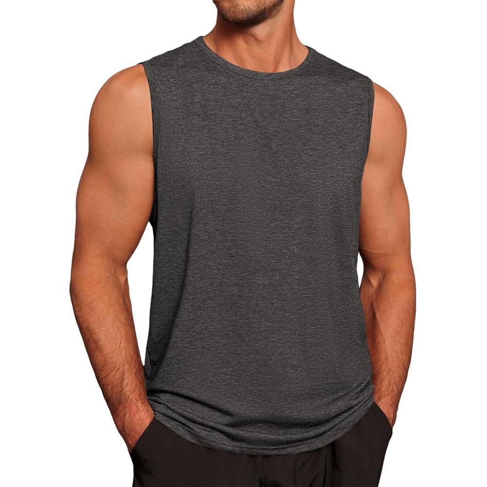 imageRuncati Mens Workout Tank Tops Sleeveless Gym Muscle Athletic T Shirts Casual Summer Beach TopsDark Grey