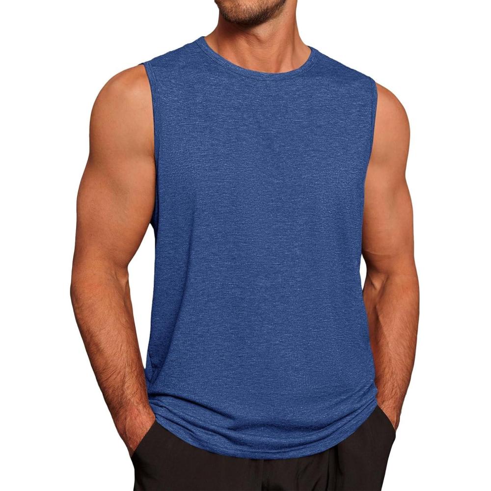 imageRuncati Mens Workout Tank Tops Sleeveless Gym Muscle Athletic T Shirts Casual Summer Beach TopsNavy