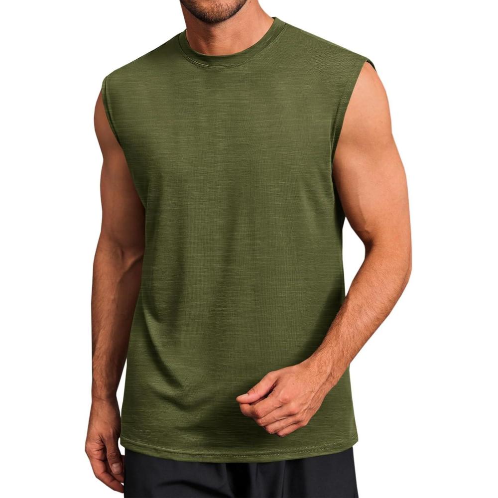 imageRuncati Mens Workout Tank Tops Sleeveless Muscle Cut Off Shirt Athletic Gym T ShirtsArmy Green