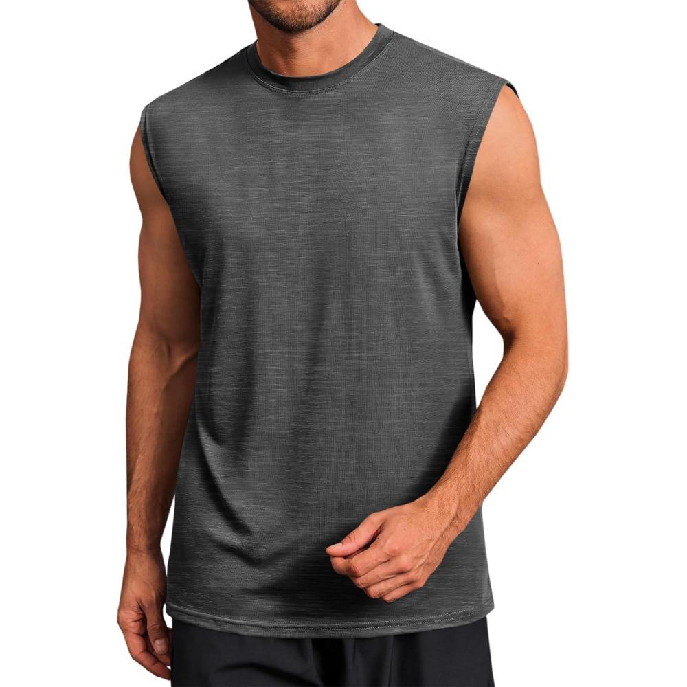 imageRuncati Mens Workout Tank Tops Sleeveless Muscle Cut Off Shirt Athletic Gym T ShirtsDark Gray