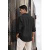 Mens Button Down Shirt Linen Cotton Shirts Casual Long Sleeve Spread Collar Lightweight Beach Plain Tops(01 Black)