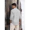 Mens Button Down Shirt Linen Cotton Shirts Casual Long Sleeve Spread Collar Lightweight Beach Plain Tops(01 Gray)