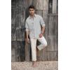 Mens Button Down Shirt Linen Cotton Shirts Casual Long Sleeve Spread Collar Lightweight Beach Plain Tops(01 Gray)