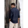 Mens Button Down Shirt Linen Cotton Shirts Casual Long Sleeve Spread Collar Lightweight Beach Plain Tops(01 Navy)