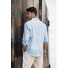 Mens Button Down Shirt Linen Cotton Shirts Casual Long Sleeve Spread Collar Lightweight Beach Plain Tops(01 Sky Blue)