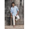Mens Button Down Shirt Linen Cotton Shirts Casual Long Sleeve Spread Collar Lightweight Beach Plain Tops(01 Sky Blue)