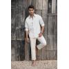 Mens Button Down Shirt Linen Cotton Shirts Casual Long Sleeve Spread Collar Lightweight Beach Plain Tops(01 White)