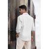Mens Button Down Shirt Linen Cotton Shirts Casual Long Sleeve Spread Collar Lightweight Beach Plain Tops(01 White)