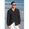 Mens Button Up Shirts Long Sleeve Linen Beach Casual Cotton Summer Lightweight Tops(1 Black)