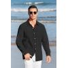 Mens Button Up Shirts Long Sleeve Linen Beach Casual Cotton Summer Lightweight Tops(1 Black)