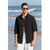 Mens Button Up Shirts Long Sleeve Linen Beach Casual Cotton Summer Lightweight Tops(1 Black)