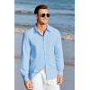 Mens Button Up Shirts Long Sleeve Linen Beach Casual Cotton Summer Lightweight Tops(1 Blue)