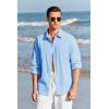 Mens Button Up Shirts Long Sleeve Linen Beach Casual Cotton Summer Lightweight Tops(1 Blue)