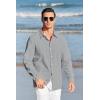Mens Button Up Shirts Long Sleeve Linen Beach Casual Cotton Summer Lightweight Tops(1 Grey)