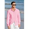 Mens Button Up Shirts Long Sleeve Linen Beach Casual Cotton Summer Lightweight Tops(1 Pink)