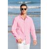 Mens Button Up Shirts Long Sleeve Linen Beach Casual Cotton Summer Lightweight Tops(1 Pink)