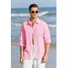 Mens Button Up Shirts Long Sleeve Linen Beach Casual Cotton Summer Lightweight Tops(1 Pink)