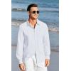 Mens Button Up Shirts Long Sleeve Linen Beach Casual Cotton Summer Lightweight Tops(1 White)