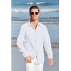 Mens Button Up Shirts Long Sleeve Linen Beach Casual Cotton Summer Lightweight Tops(1 White)