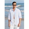 Mens Button Up Shirts Long Sleeve Linen Beach Casual Cotton Summer Lightweight Tops(1 White)