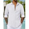 Mens Button Up Shirts Long Sleeve Linen Beach Casual Cotton Summer Lightweight Tops(2 White)