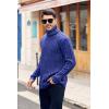 Mens Sweaters Turtleneck Cable Knitted Pullover Long Sleeve Slim Fit Chunky Casual Fall Winter Warm Cardigans(Blue)