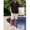 Mens Waffle Button Down Shirt Short Sleeve Loose Fit Cuban Summer Beach Plain Tops(Black)