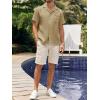 Mens Waffle Button Down Shirt Short Sleeve Loose Fit Cuban Summer Beach Plain Tops(Khaki)