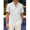 Mens Waffle Button Down Shirt Short Sleeve Loose Fit Cuban Summer Beach Plain Tops(White)