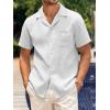Mens Waffle Button Down Shirt Short Sleeve Loose Fit Cuban Summer Beach Plain Tops(White)