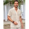 Runcati Mens Button Down Knit Shirt Short Sleeve Crochet Shirts Casual Hollow Out Summer Beach Vacation Tops(Beige)