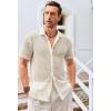 Runcati Mens Button Down Knit Shirt Short Sleeve Crochet Shirts Casual Hollow Out Summer Beach Vacation Tops(Beige)