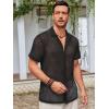 Runcati Mens Button Down Knit Shirt Short Sleeve Crochet Shirts Casual Hollow Out Summer Beach Vacation Tops(Black)
