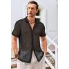 Runcati Mens Button Down Knit Shirt Short Sleeve Crochet Shirts Casual Hollow Out Summer Beach Vacation Tops(Black)