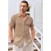 Runcati Mens Button Down Knit Shirt Short Sleeve Crochet Shirts Casual Hollow Out Summer Beach Vacation Tops(Brown)