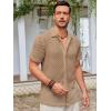 Runcati Mens Button Down Knit Shirt Short Sleeve Crochet Shirts Casual Hollow Out Summer Beach Vacation Tops(Brown)
